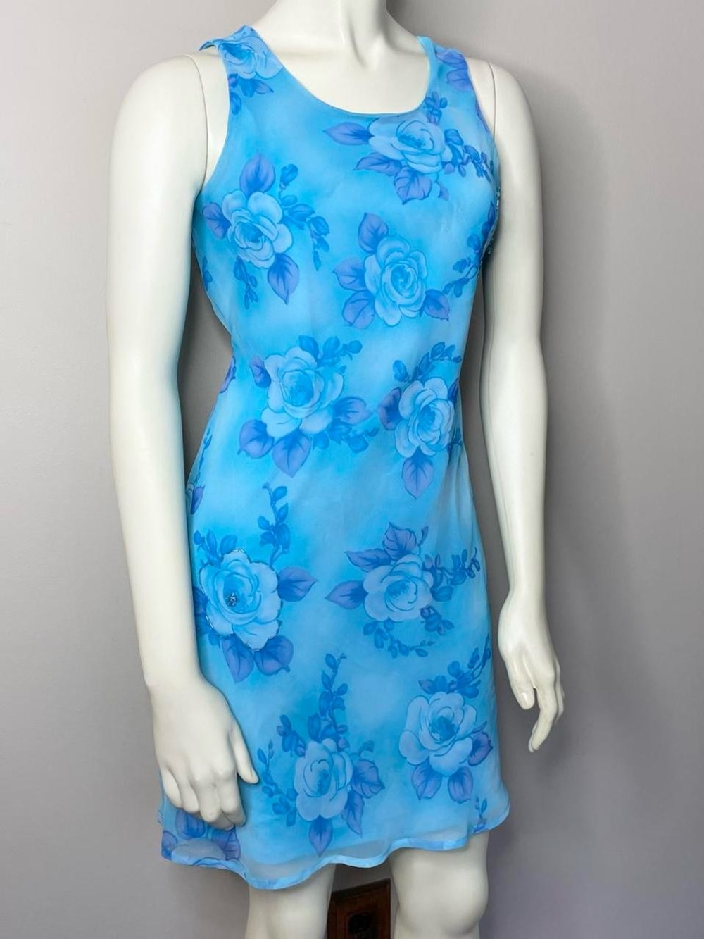 Iz Byer Blue Floral Sleeveless Mini Dress
